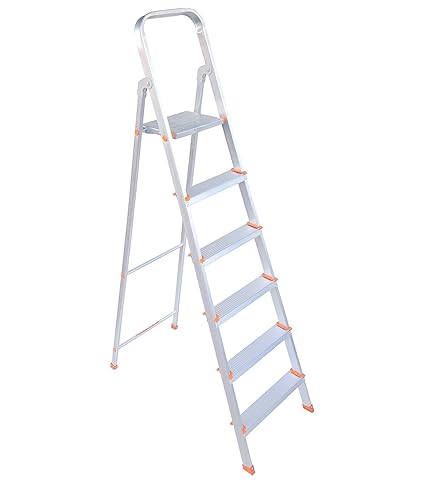 PlutoMax Heavy Aluminum Folding Ladder for Home - Kisha 5 Step Plus Platform (Made in India)