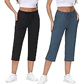 COZZIPLUS Women's Lightweight Capri Pants with Pockets, High Waist Wide Leg Quick-Dry Cropped Pants for Yoga & Travel