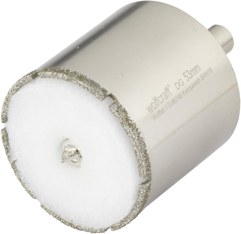 Wolfcraft 5929000 Diamond Ceramic Hole Saw accessory with 10 mm Shank and 53 mm diameter Sponge Included, metallic, 10mm