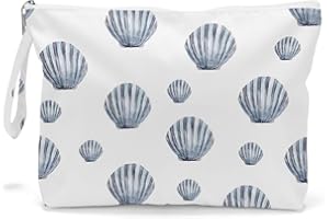 FOKONGNA Makeup Bag, Toiletry Bag, Waterproof Large Capacity Travel Cosmetic Bag, Zipper Pouch for Women, Girls, Mom, Sister, Friends, Wet Bag, Baby Diaper Bag, Ocean Sea Shells Beach Starfish Décor