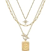 Paxuan Dainty Gold 3-Layer Personalized Initial Necklace for Women - 18K Gold Layered Letter Pendant Necklace Adjustble Paperclip Chain Choker Necklace Jewelry Gifts with Star Charm