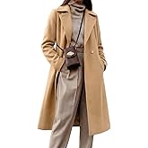 IDEALSANXUN Long Wool Coats for Women Double Breasted Vintage Fall Winter Pea Coat Jackets