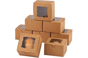 Bekoetoz 100Pcs Paper Cookie Boxes With Window Small Bakery Boxes 4x4x2.5 Inches Mini Cake Boxes For Pastries,Cupcakes,Desserts,Donuts,Chocolate Strawberries,Candy,Treat Boxes(4 * 4 * 2.5,Brown)