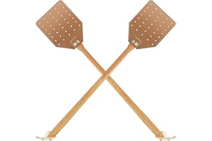 DIRZA Leather Fly Swatter for Indoors/Outdoors, Heavy Duty Flyswatter with Walnut Wood Handle 19.7" Long Fly swatted Manual for Bug, Flies, Bees, Mosquitoes 2 Pack Brown and Black