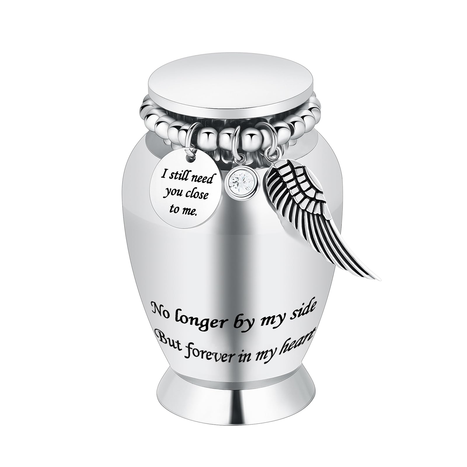 Small Urns for Ashes Keepsake Cremation Urn with Wings Charm Minis Personal Funeral Urn for Pet or Human Ashes Memorial Ash Keepsake (Silver Wing 72 * 45mm)