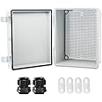 Otdorpatio Junction Box, Hinged Cover IP67 Waterproof ABS Project Box with 2 NPT 1/2" Cable Gland, Electrical Box Enclosure with Mounting Plate & Wall Bracket 8.7 x 6.7 x 4.3inch(220x170x110mm)