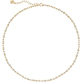 Dremmy Studios Dainty Gold Choker Necklace for Women 14K Gold Plated Coin Disc Figaro Layered Beaded Flat Mariner Sideways Cross Wishbone Link Clavicle Necklaces