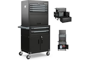 Goplus Tool Chest, 6 Drawers 3-in-1 Extra Large Tool Storage Cabinet with 4” Universal Lockable Wheels, Auto Lock, Protective Liner, Heavy Duty Rolling Tool Box for Garage, Workshop