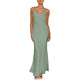 UEZOU Satin V Neck Maxi Dress for Women Wedding Guest 2026 Summer Formal Elegant Cocktail Sleeveless Long Dresses Backless