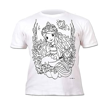 Kinder T-Shirt Mädchen MEERJUNGFRAU. Zum Bemalen und Ausmalen mit Vordruck. Mitgeliefert 6 auswaschbare Magic - Malstifte. Ki