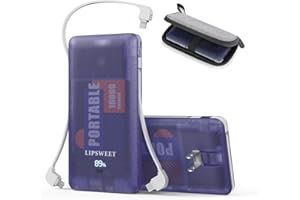LIPSWEET Portable Power Bank, Slim 10000mAh Portable Charger, 20W USB C Fast Charging External Battery Pack with Built-in AC Wall Plug, Three Cables Compatible with Cell Phone,Tablet,Smart Devices …