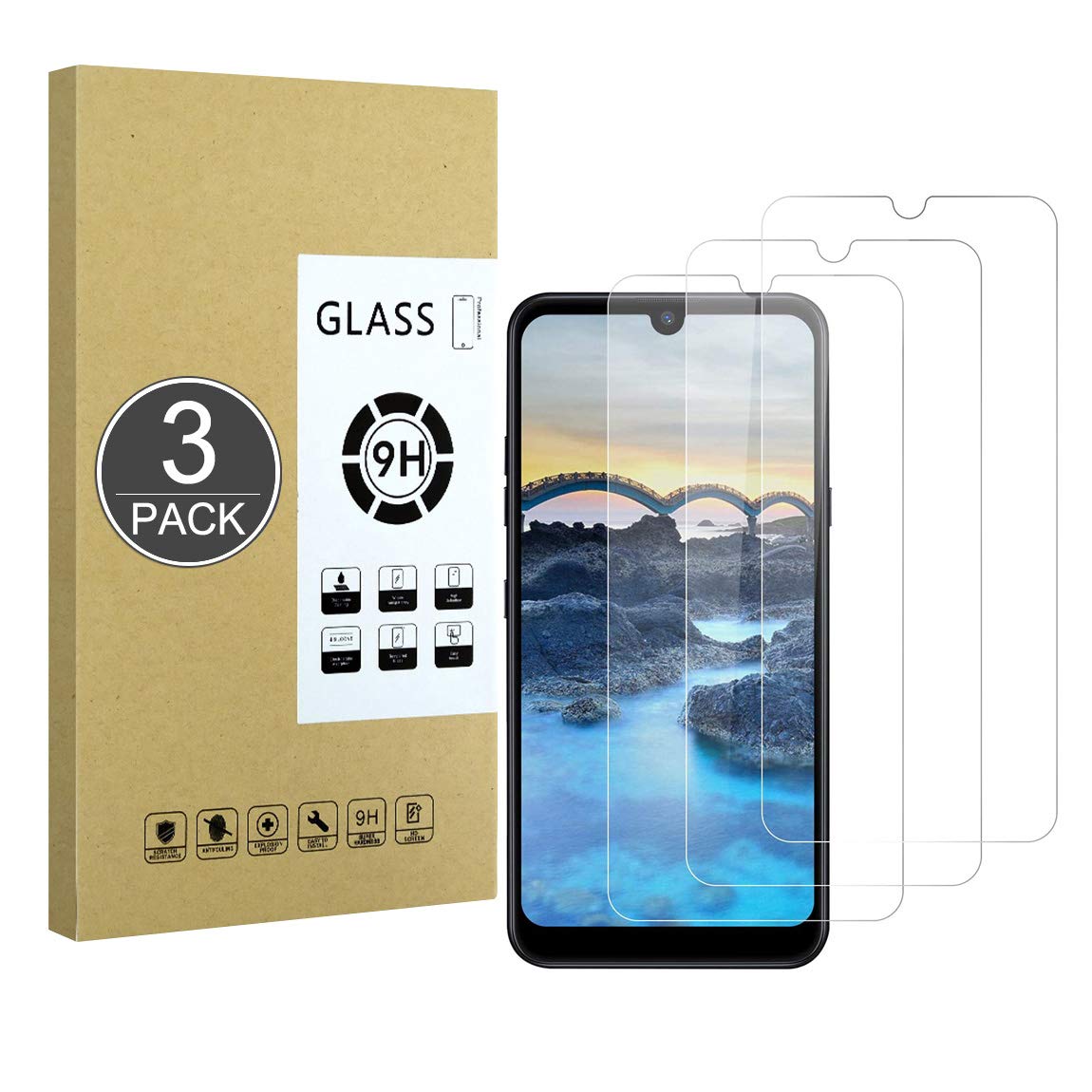 E-Hamii [3 Pack 9H Tempered Shatterproof Glass Compatible with LG K50,[HD Crystal Clear] 0.33mm Screen Protector for LG K50