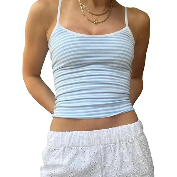 Cioatin Women Cute Y2K Striped Colorblock Crop Cami Sleeveless