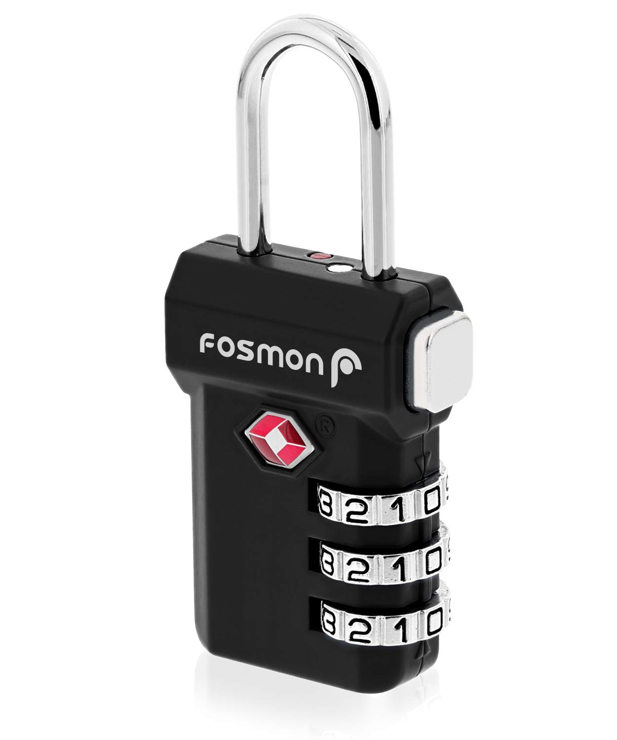 Fosmon TSA Approved Luggage Locks, (1 Pack) Open Alert Indicator 3 Digit Combination Padlock Codes with Alloy Body and Release Button for Travel Bag, Suit Case & Luggage - Black