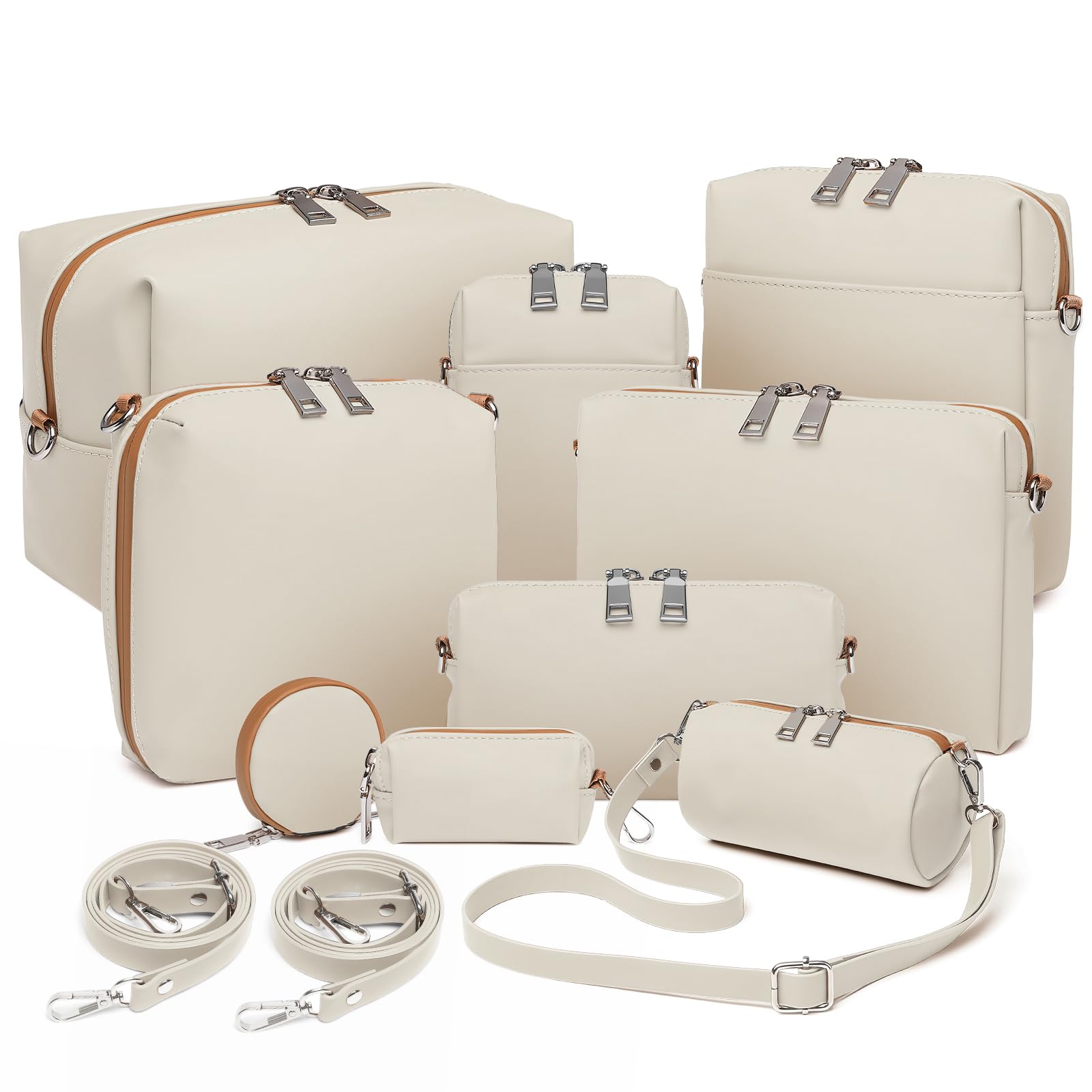 Photo 1 of Joyway 10PCS Travel Makeup Bag Set, Large Capacity Cosmetic Bags for Women Girls, Waterproof Portable Toiletry Bag Organizer Make up Bag, Can be fitted with suspenders(White)