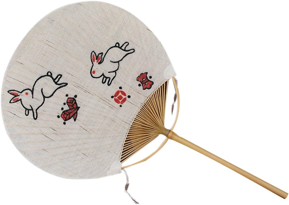 NAYEARN Hand-Held Bamboo Paddle Fan Japanese Fan for Women, Gifts and Decor (Black Rabbit)