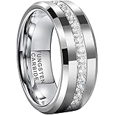 TUTISS 8mm Silver/Black/Gold Tungsten Rings for Men Women Couple Eternity Anniversary Engagement Wedding Bands Fashion Jewelry CZ Stone Inlay Beveled Polished Shiny Comfort Fit