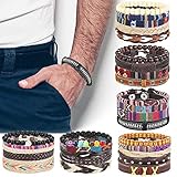 FIBO STEEL 28-30 Pcs Braided Leather Bracelets for Men Women Cool Hemp Tribal Wristbands Cuff Punk Bracelets