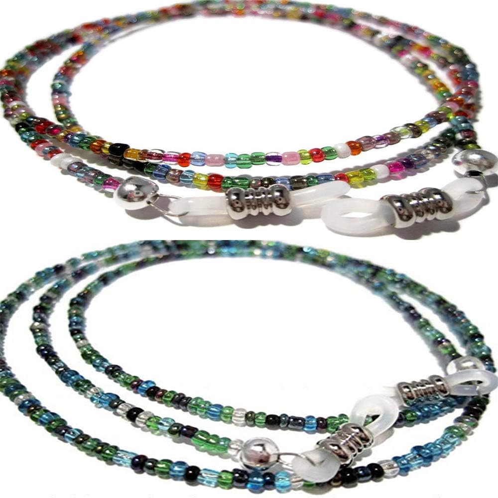 KMDJG818 Beaded Decorative Eyeglass Holder Chains,32 Colors Eyeglass Strap Holder Glasses Cord Lanyard Reading Glasses Cords Sunglasses Holder Strap Glasses Necklace Eyewear Retainer 2 Packs