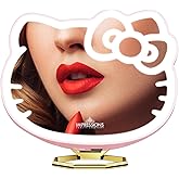 Impressions Vanity Hello Kitty 3X Magnifying Pocket Mirror with Stand, Adjustable Brightness Daylight LED Lighted Compact Makeup Mirror for Desk, Travel, Purse (Pink)