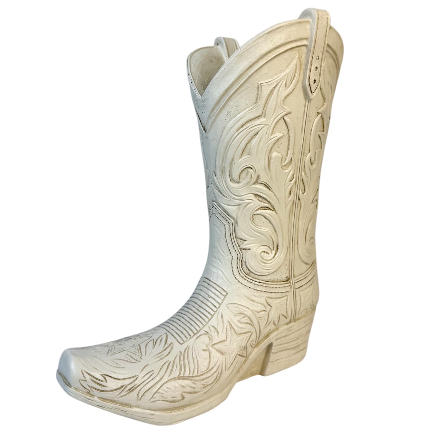 Cowgirl Boot Flower Vase - 9 Tall Antique White Finish With Intricate Tooled Leather Detailing Decorative Western Cowboy Modern Rustic Decor~p123483158 - View #5