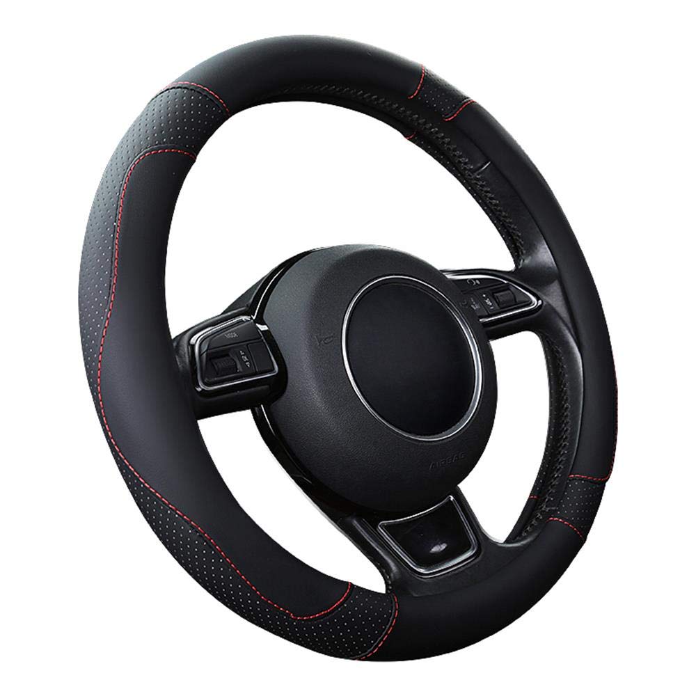 SFONIA Car Steering Wheel Cover Steering Wheel Protector Microfiber Leather Universal 37-38cm / 15" Anti-slip Breathable Durable (Black colour)