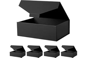 JINGUAN 5 Black Large Gift Boxes 11.5x8.1x3.8 Inches, Empty Gift Boxes for Present with Lids, Reusable Collapsible for Groomsman Proposal Boxes, Gift Packaging(No Magnetic, No stickers, Matte)