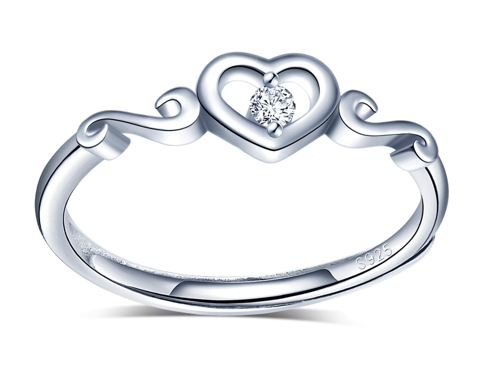 INFINIONLY Women's girl's Open Ring, 925 sterling silver adjustable ring, infinity symbol heart ring, Inlaid zircon, Wedding ring, engagement ring