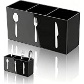 Thinp Plastic Silverware Holder Countertop,3 Section Plastic Utensil Holder | Acrylic Cutlery Holder Space-Saving Fork and Spoon Organizer for Kitchen Cabinet Dining Room Bathroom Storage (Black)