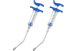 2 Pieces Syringe with 2 Drench Nozzle Adjustable Dosage Reusable Drench Gun Syringe for Sheep, Goats (Blue,20 ml)
