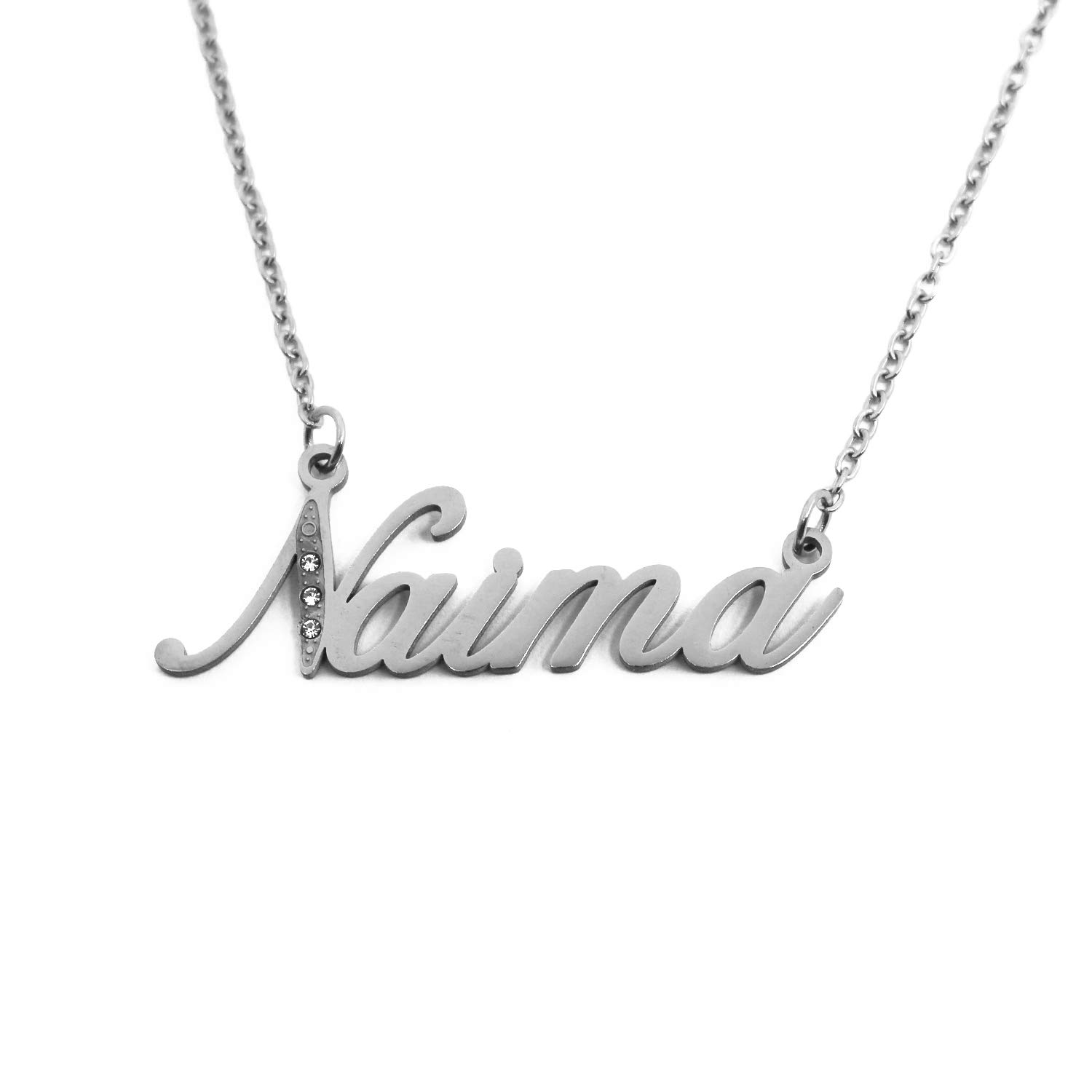 Naima Name Necklace Personalised Italic Silver Tone, Custom Dainty Name Pendants, Jewellery for Ladies, Girlfriend, Mother, Sister, Friends