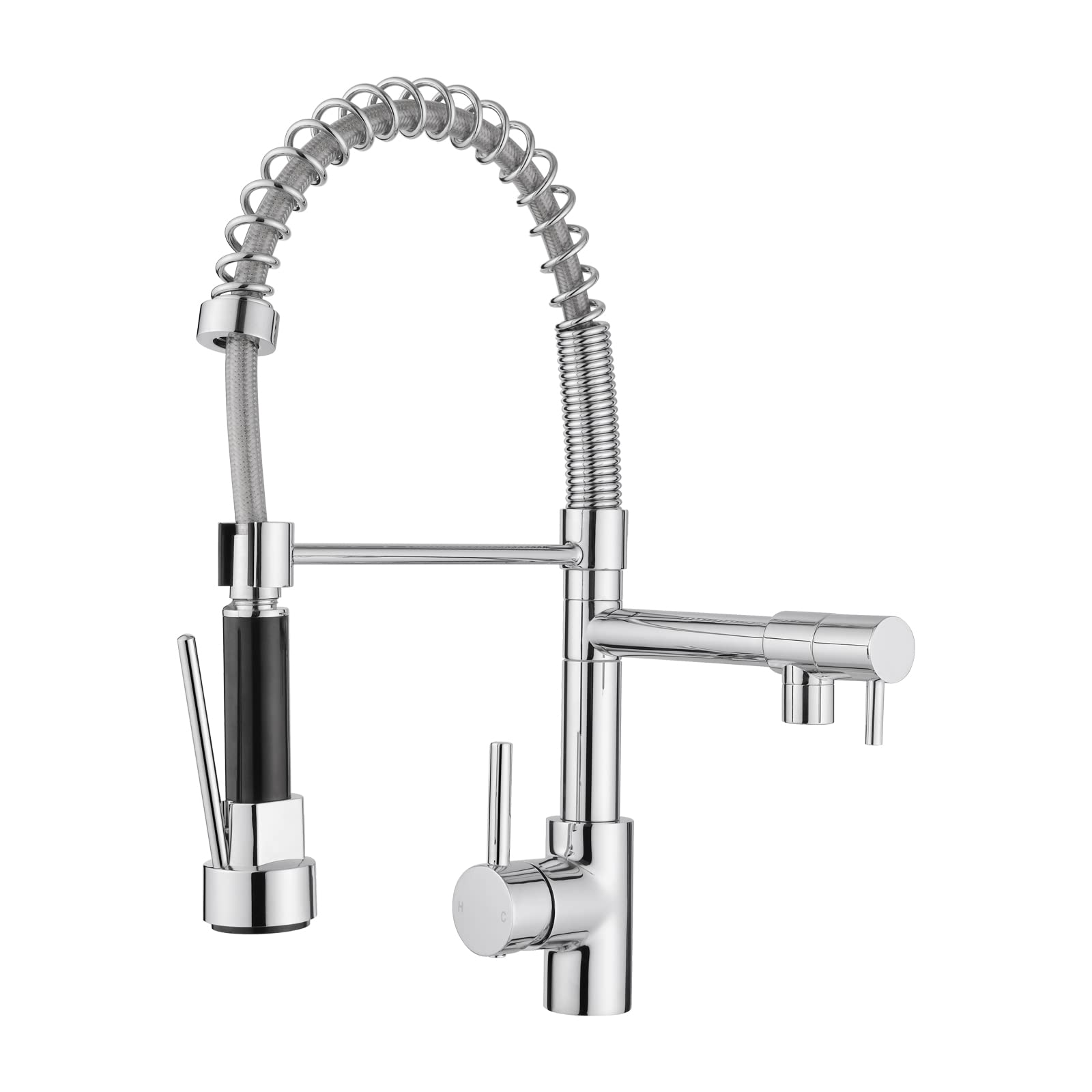 JASSFERRY Flexible Spring Pulldown Spout Kitchen Sink Mixer Tap Single Lever with High Arc Pull Out Spray Monobloc Swing Arm Chrome (Two Spout)