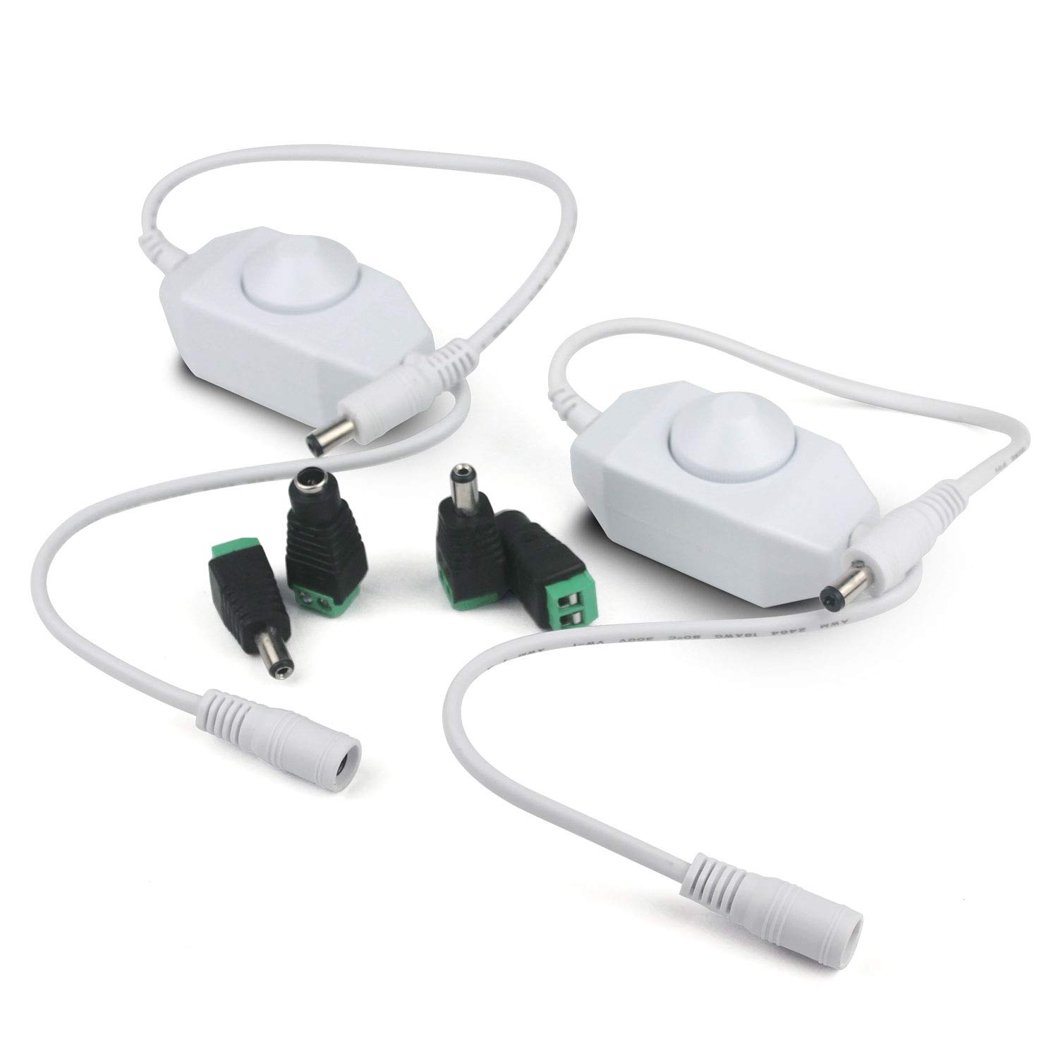 Taikuwu 2Pcs Dimmable LED Controller 12V 24v 6A Dimmer Adjustable Controller for Single Color 3528 5050 LED Strip Light with DC Adapter Jack