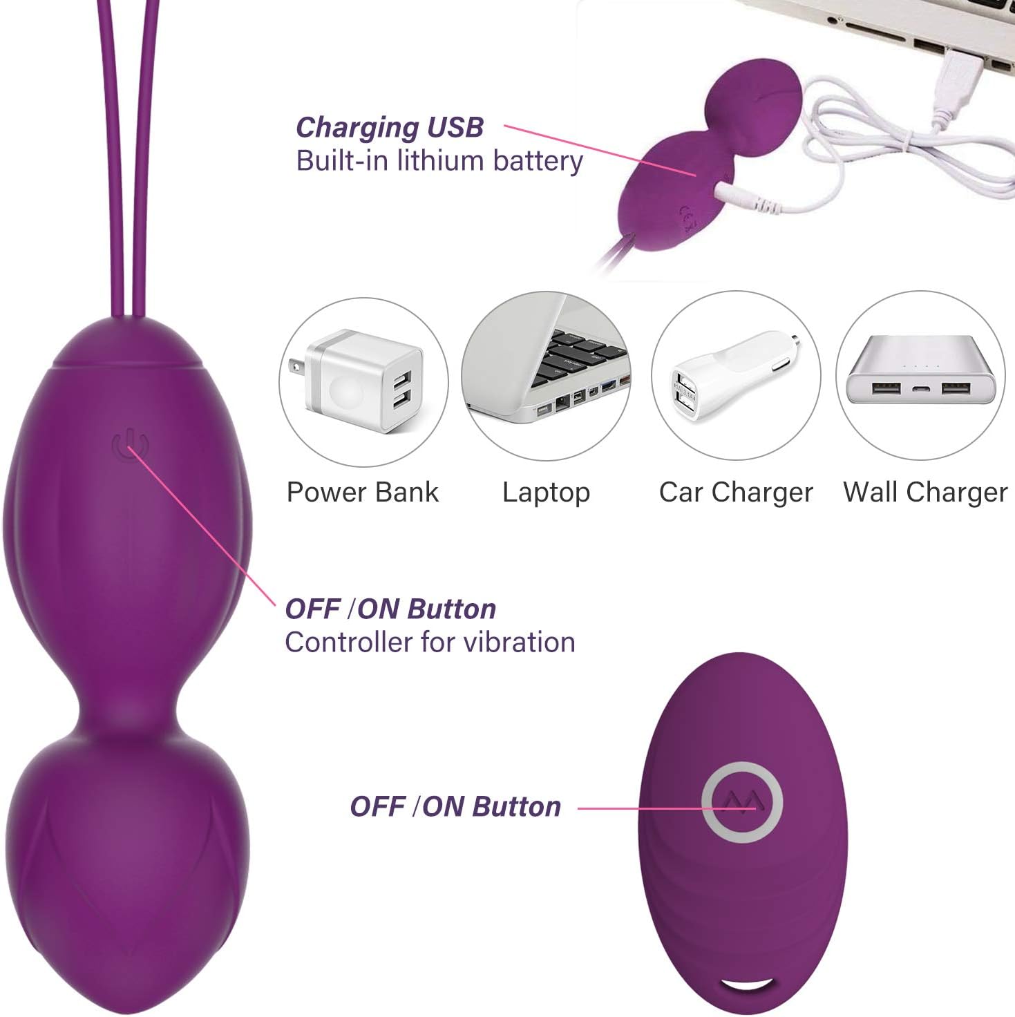 oGoDeal Kegel Balls for Women Tightening & Pleasure for Beginners - 5 in 1 Kegel Exercise Weights Products for Bladder Control Pelvic Floor Device Ben Wa Balls Kits with Remote Purple: Health & Personal Care