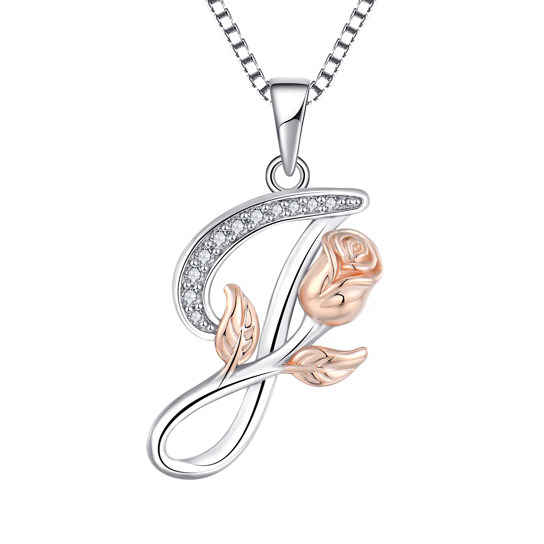 starchenie Alphabet Rose necklace Letter J Necklace Zirconia Pendant 925 Sterling Silver Necklace for Women