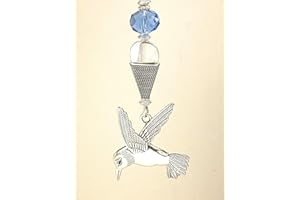 Trace Ellements Large Silvery Hummingbird with Palest Blue Faceted Glass Ceiling Fan Pull Chain