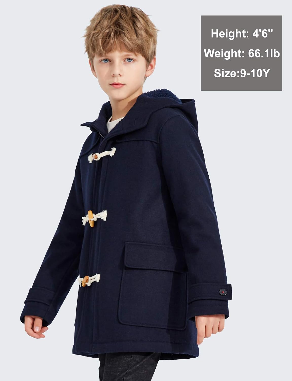 maoo garden Boys Winter Wool Coat Dress Peacoat Kids Heavy Sherpa Jacket Hooded Warm Thicken Windproof Overcoats: Clothing