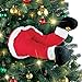 Collections Etc Funny Santa and Elf Stuck in Christmas Tree Legs Decoration - Holiday Decorative Accents