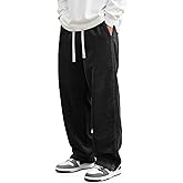 JMIERR Mens Corduroy Pants Casual Baggy Pants Wide Leg Loose Fit Joggers Sweatpants Elastic Waist Drawstring with Pockets