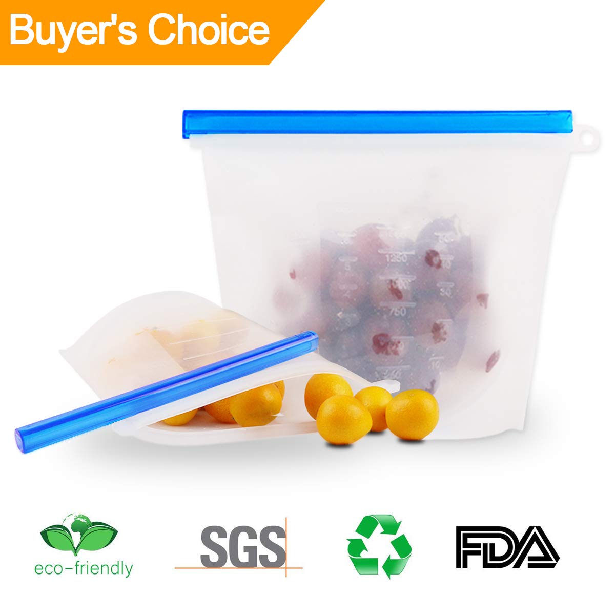 Reusable Silicone Food Storage Bags-Airtight Seal Ziplock Cooking Bags Food Saver Containers Keep Food Fresh-Storage Bags for Lunch,Snacks,Sandwich,Sous Vide and Freezer (50 Oz+30 Oz)