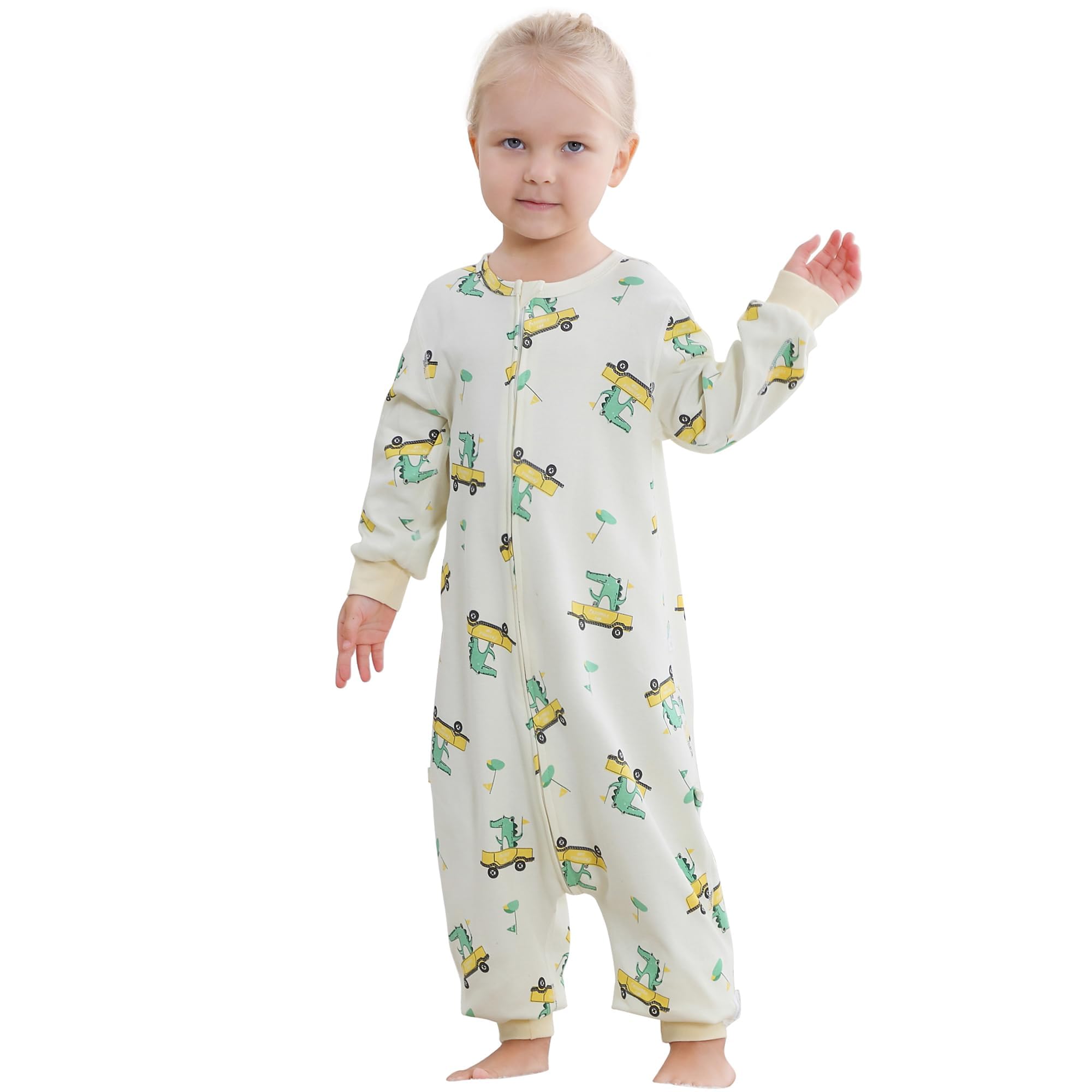 COOKY.D Unisex Cotton Toddler Sleeping Bag Baby Long Sleeve Triple Zipper Wearable Blanket,Green 2-4 Years