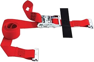 SNAP-LOC E Track Ratchet Straps with Hook & Loop Storage Fastener, Heavy Duty Polyester Construction, 2" x 12 ft Ratchet, 4,400 lb Break, 18 inch Lead End, E-Track Straps Accessories, Red