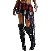 Verdusa Women's Plaid Skirts Asymmetrical Ruffle Y2K Mini Skirt Streetwear Festival Outfits Grunge Clothes
