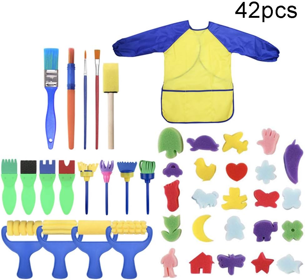Maxtapos 42Pcs/Set Kids Sponge Paint Brush DIY Painting Rollers Apron Arts Crafts Tool - 42pcs