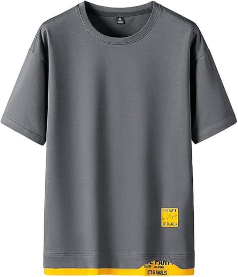 Amazon メンズ Tシャツ 半袖 重ね着風 Tシャツベーシック メンズ五分袖 無地 丸襟 人気快適 吸汗速乾 カットソー スポーツシャツ 服 シャツ 大きいサイズ Tシャツ メンズ夏服 Tシャツ カットソー 通販