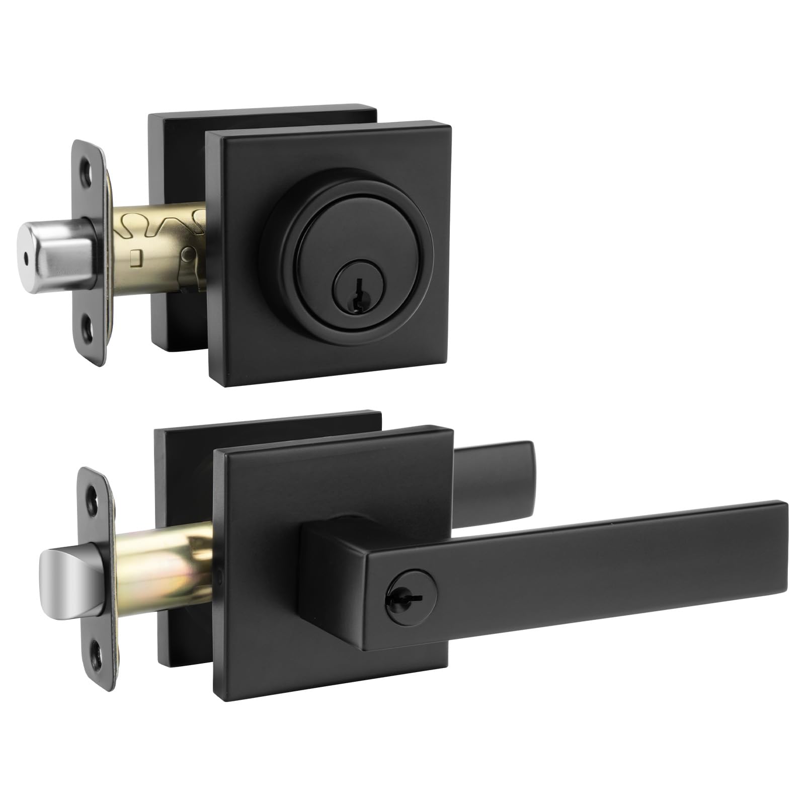 Photo 1 of goldenwarm Exterior Door Lock Set Front Door Lock Set, Heavy Duty Matte Black Front Door Handle and Deadbolt Set (1 Pack)