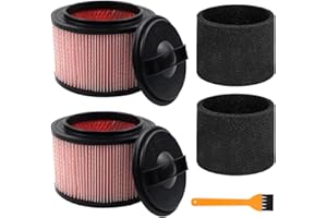 HUIAWAY 2 Pack Vacuum Filter Replacement Compatible with Vacmaster VF408, VF410P, Wet Dry Vac Beast VFB511B 0201 & Cleva Industrial VF408B, 2 Fine Dust Cartridge Filters + 2 Foam Filters + 1 Brush