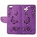 iPhone 6S Funda, iPhone 6S Funda de piel, arsue PU Flip Folio Funda tipo portafolios con ranuras para tarjetas de Flores y mariposas con función atril para iPhone 6/6S, Purple/Bling