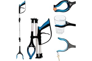 LIFE WORKS Reacher Grabber Tool, 360° Rotating Head, Lightweight 36" Foldable Arm, Ergonomic Grip, 4.5" Wide Jaw, Mobility Aid, Portable Picker Upper Tool for Seniors & Limited Mobility, 1 Pack