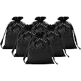 PATIKIL Satin Gift Bags, 6 Pcs 7 x 5 Inch Wedding Favor Drawstring Bags with Drawstring for Birthday Christmas Jewelry Party, Black
